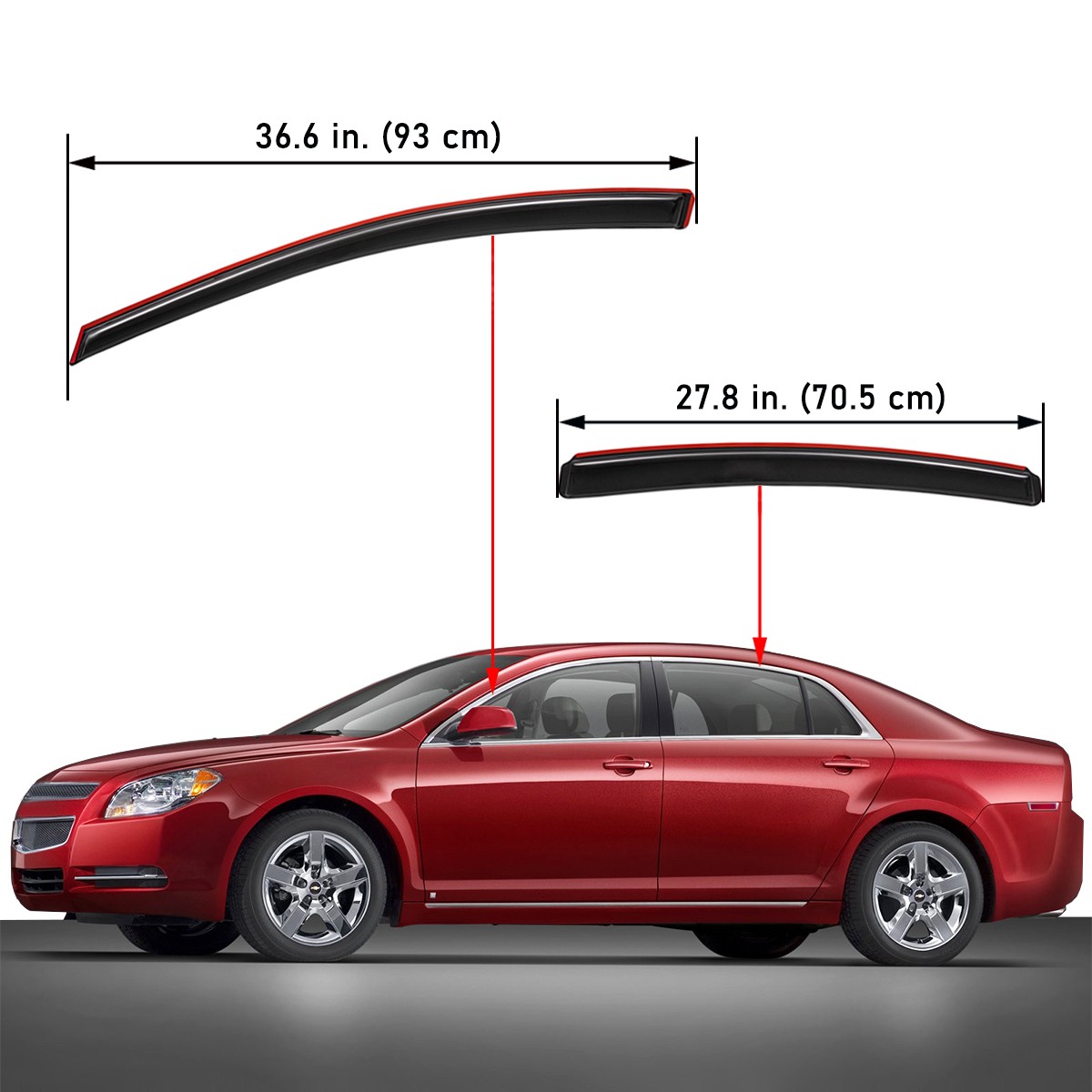 In-Channel Window Visors Sun Rain Guards Vent Shade for 2008-2012 Chevy Malibu