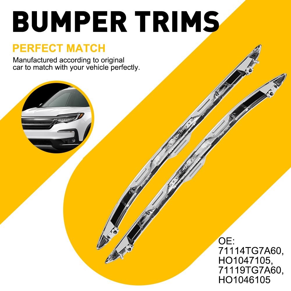 Front Bumper Cover Molding Trim For 19-2022 Honda Pilot Gloss Chrome Left Right