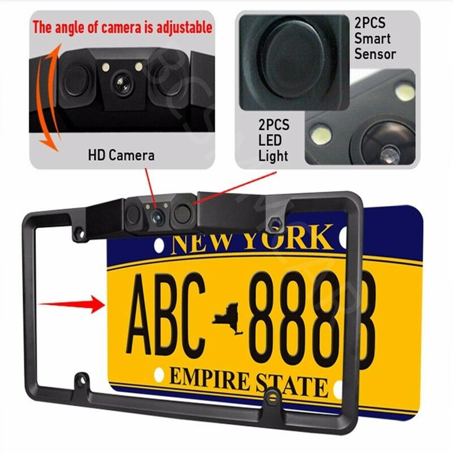 Car License Plate Frame Parking Sensor Radar With Rear View Backup Camera Kit