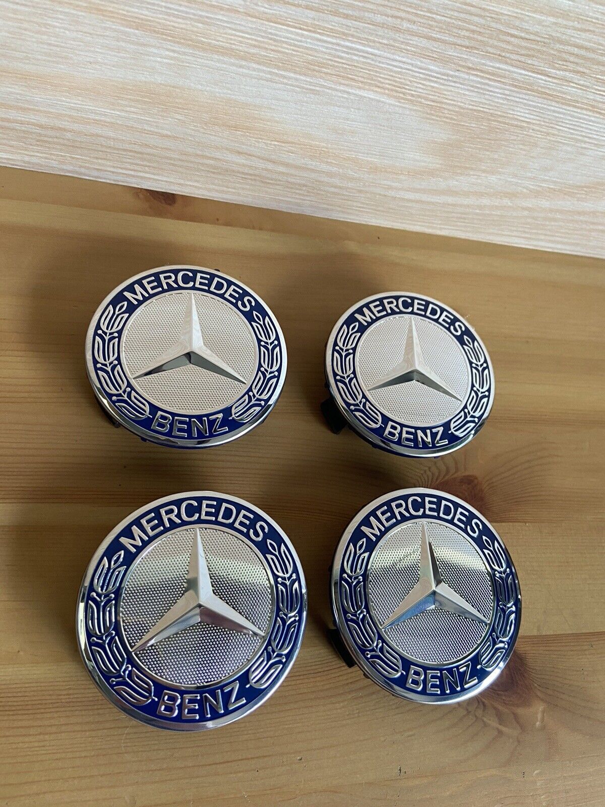 4x For Mercedes Wheel Center Caps Dark Blue 75mm Rim Emblem OEM Hubcaps Cover