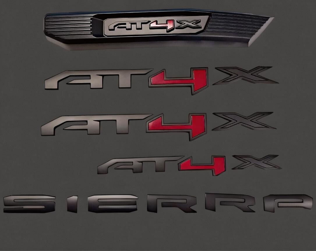 5pcs New 2022-23 Sierra 1500 Black Red Doors Front Grille Rear AT4 X Emblems kit