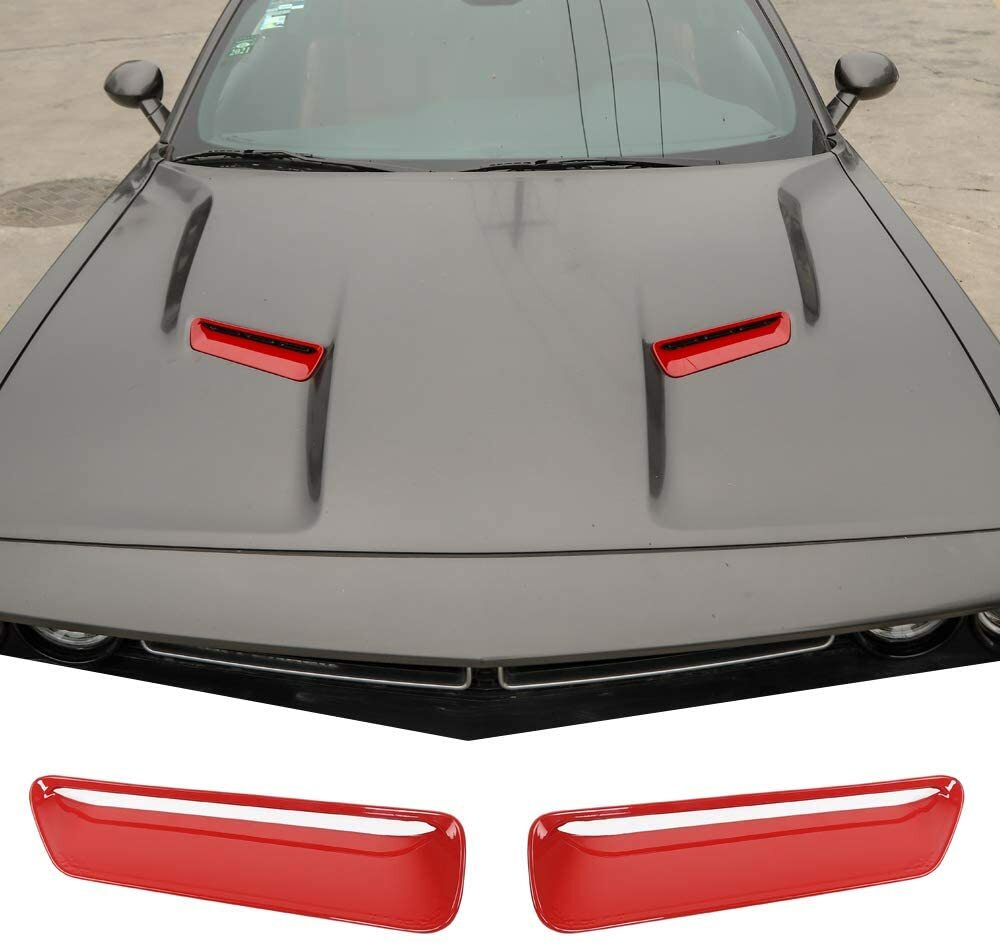 2PCS Hood Scoop Air Vent Cover Trim For Dodge Challenger 2015+ Red Accessories