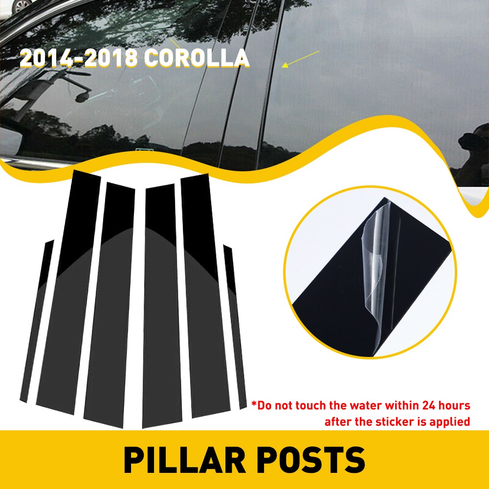 6x Glossy Pillar Posts Door Trim Cover Stickers Kit For Toyota Corolla 2014-2018