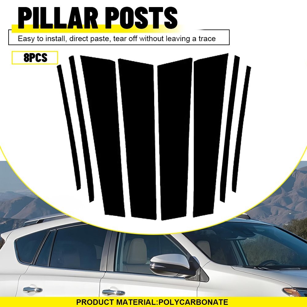 8Pcs Glossy Black Pillar Posts Trim Cover Strip For 2013-2018 Toyota RAV4 EPPE
