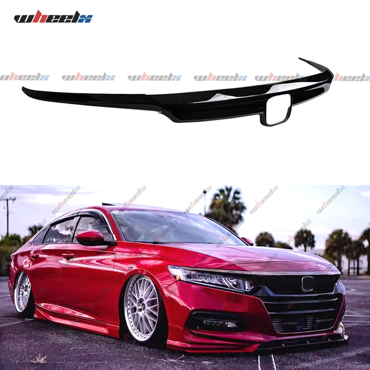 For 2018 2019 2020 Accord Gloss Black Front Grille Garnish Trim + Eyelid Cover
