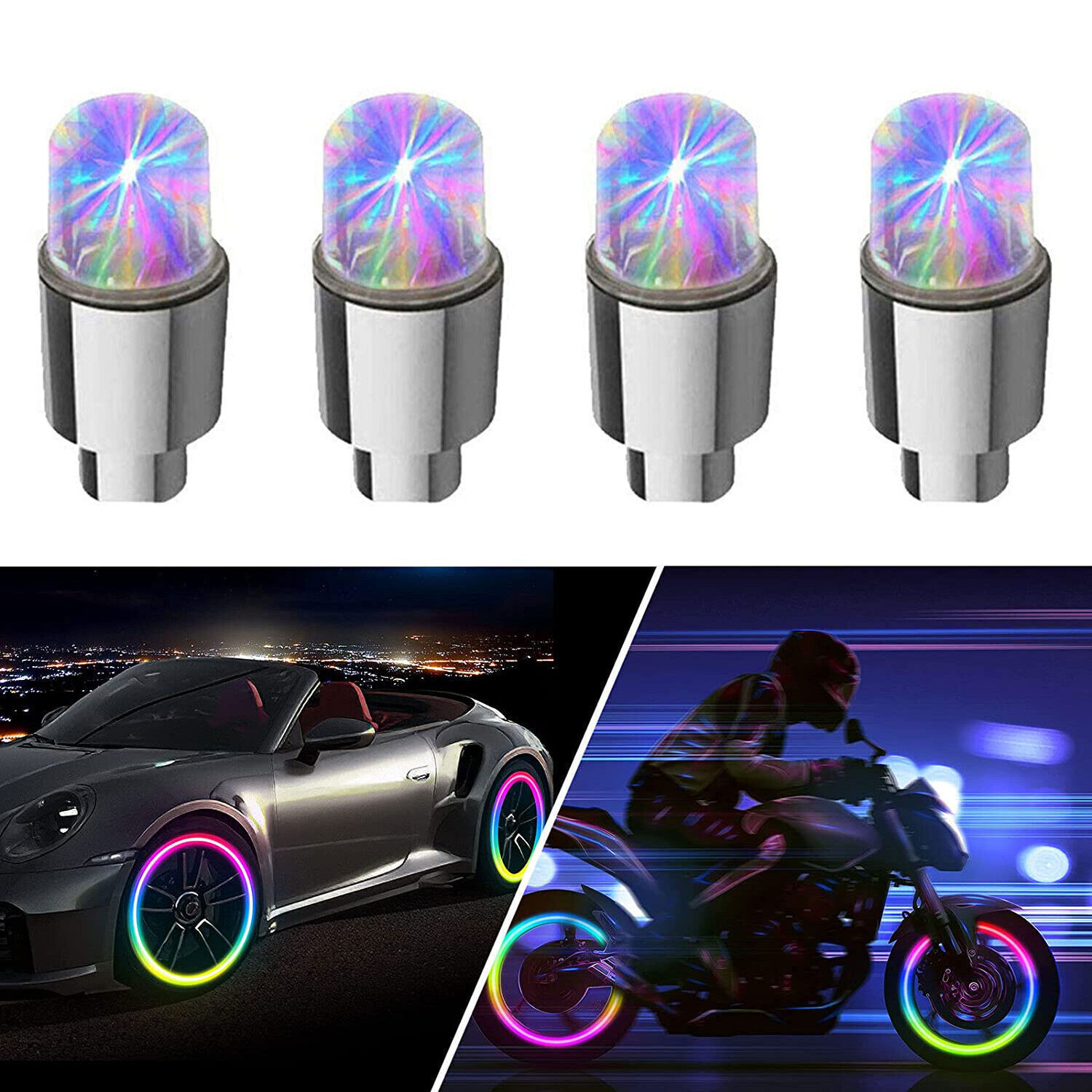 4x Car Wheel Tyre Tire Air Valve Stem Multicolor LED Light Cap Decor Accessories