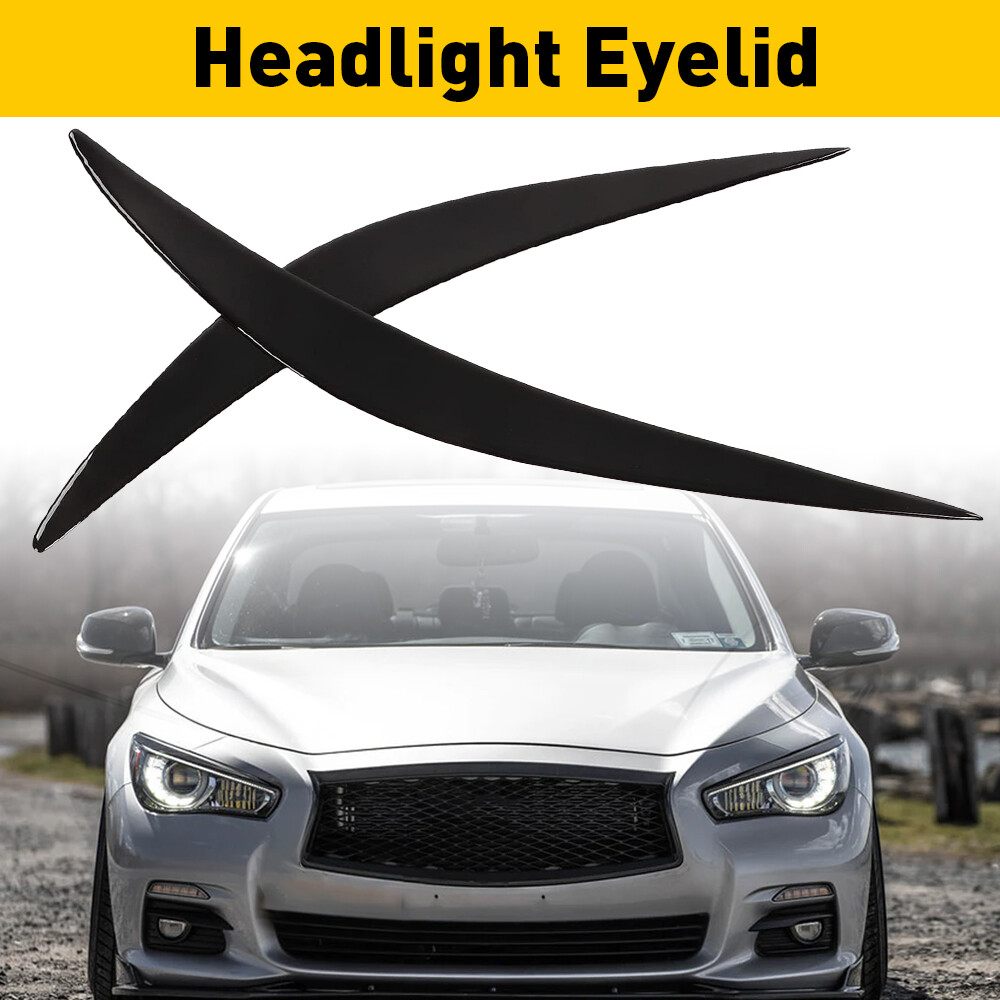 Headlight Eyebrows Eyelid Trim Cover Glossy Black For 2014-2023 Infiniti Q50