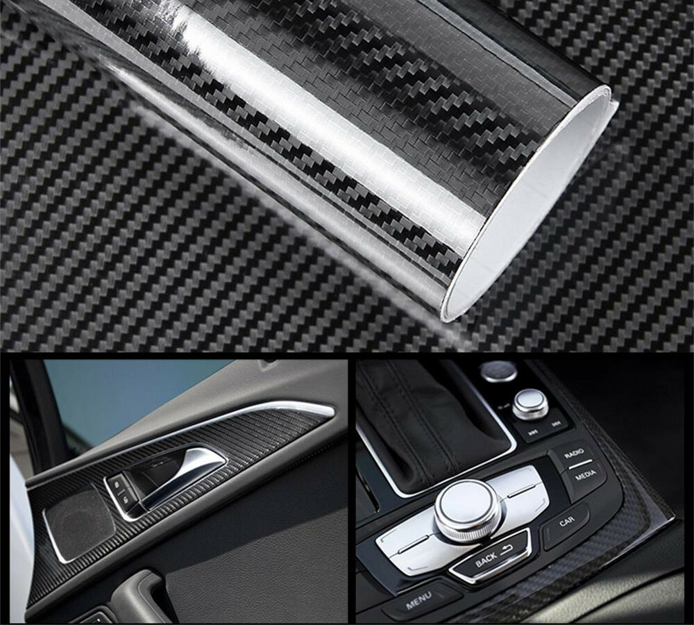 5D Carbon Fiber Black High Gloss Glossy Auto Vinyl Wrap Sticker Decal Sheet Film