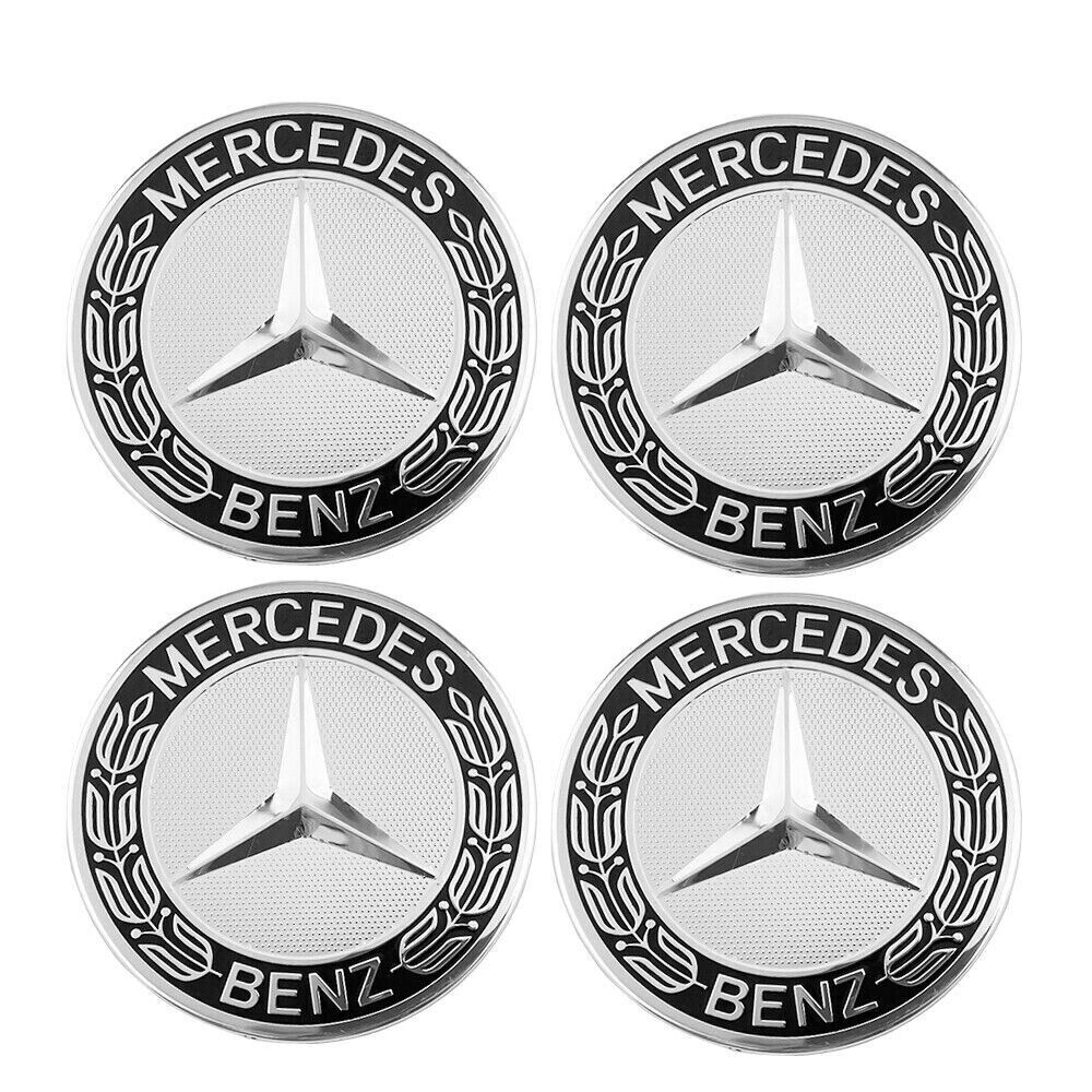 LOT 4 Hub Cover 75mm Black and Gray For Mercedes Logo Emblem Rim Wheel Center