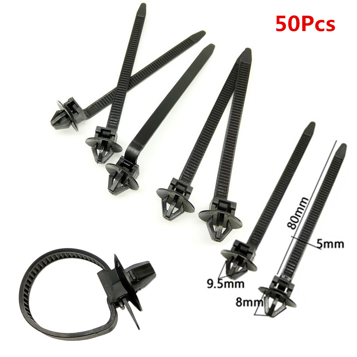 50x Push Mount Cable Ties Car Hose Wire Fastener Clips Nylon Zip Strap Fixing