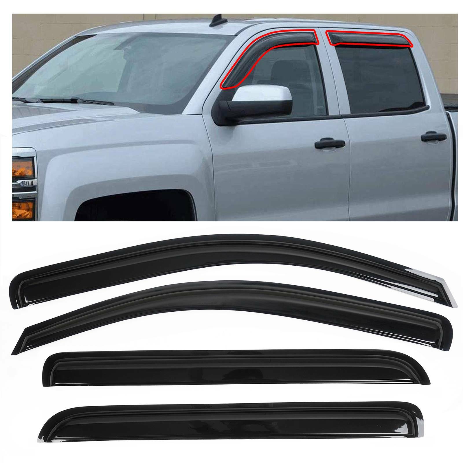 For Chevrolet Silverado 2014-2018 Window Vent Visor Sun Rain Deflector Guard 4PC