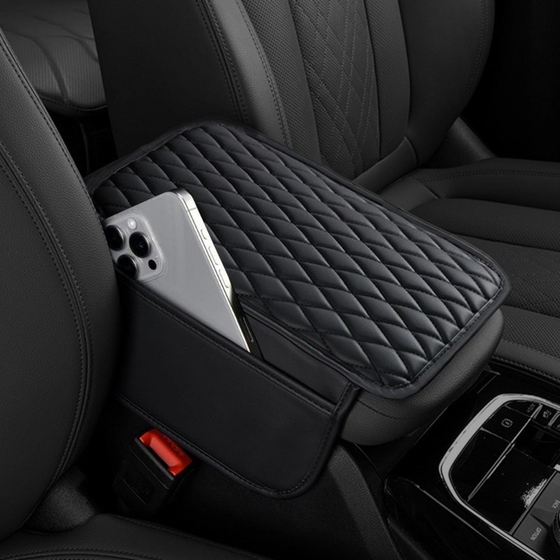 Car Center Console Cover with 2 Storage Bags PU Leather Armrest Cover Waterproof