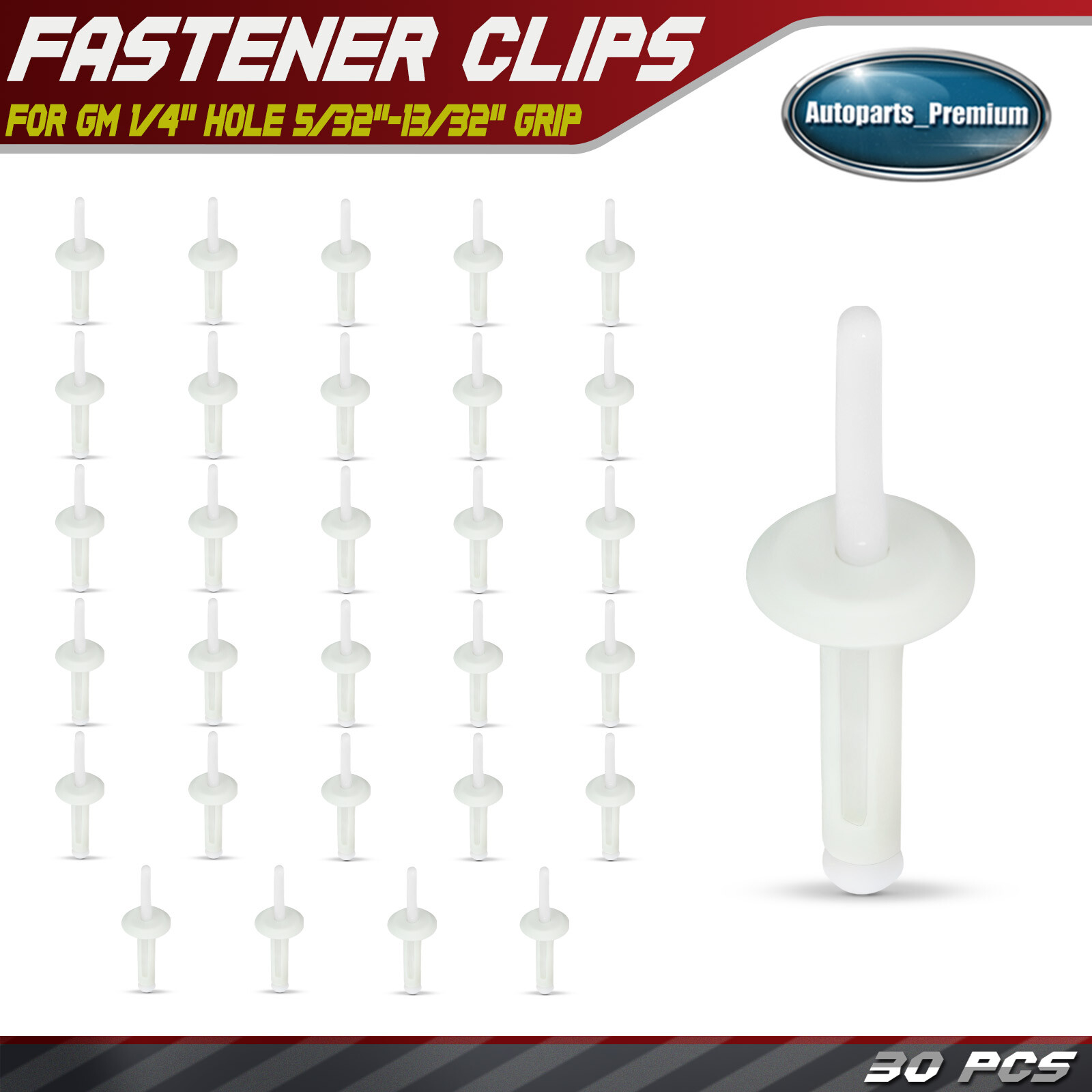 30x Nylon 1/4” Hole 5/32″-13/32″ Grip Blind Rivet Clip Retainer for GM 15506827