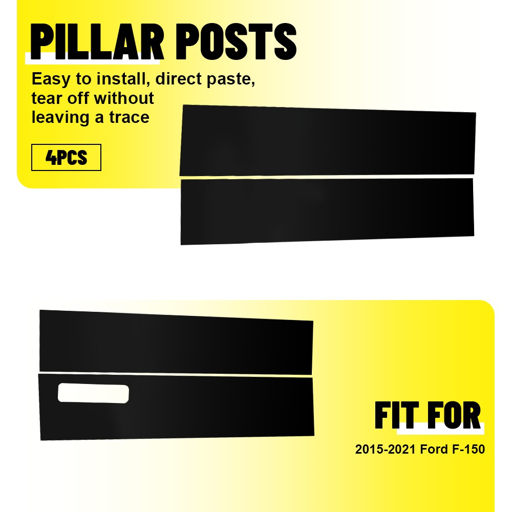 4x Window Posts Pillar Trim For 15-2021 Ford F-150 with Keypad Accessories Black