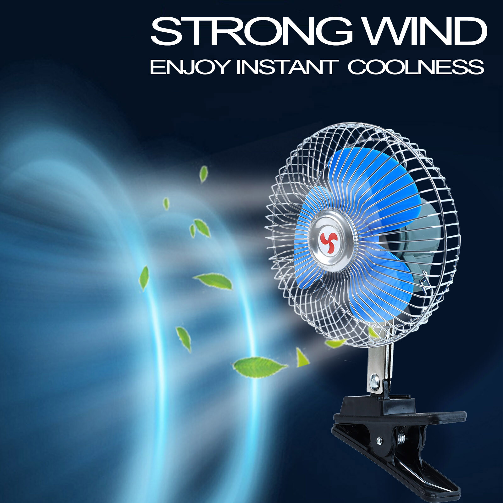 12V 6in Car Oscillating Clip On Cooling Fan Rotatable Truck RV Van Cooler Fan