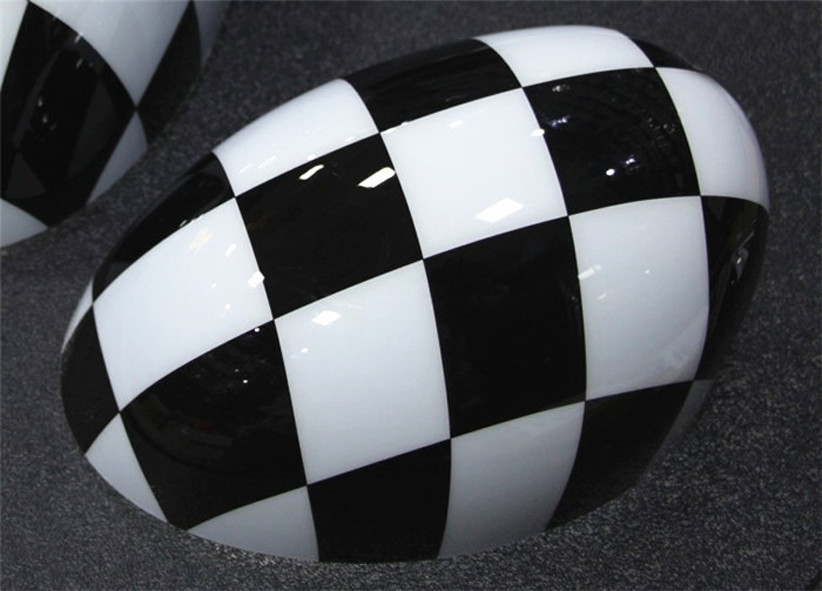 For MINI Cooper R55-R61 Black White Checker Side Mirror Cover Cap Manual Fold