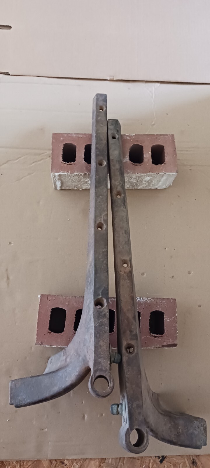 Pair of Heavy Cast Early Large Car Cowl to Windshield Brackets, Marked with a Di