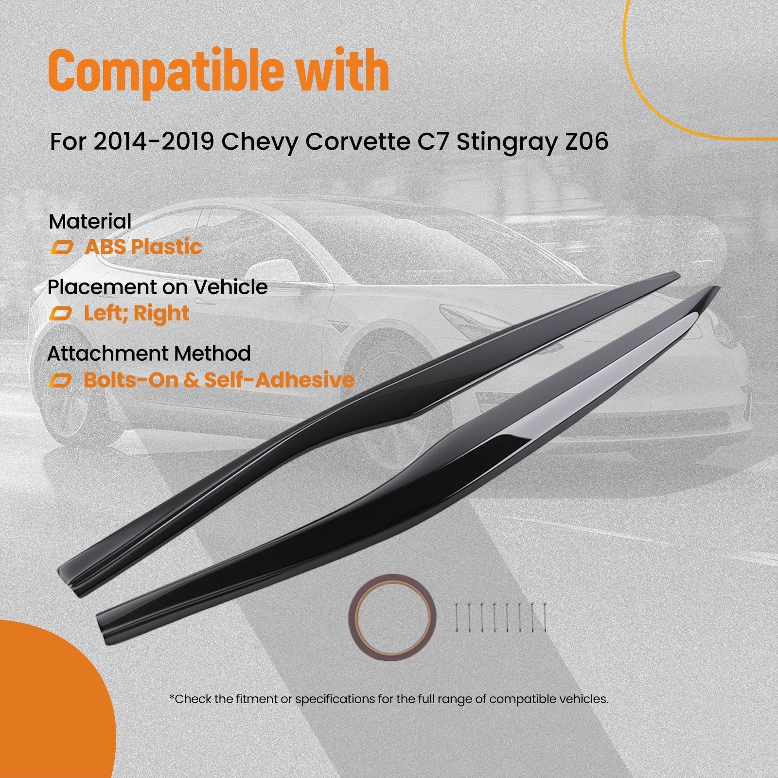 Side Kit for Chevy Corvette C7 Stingray Z06 2014-2019 Black ABS
