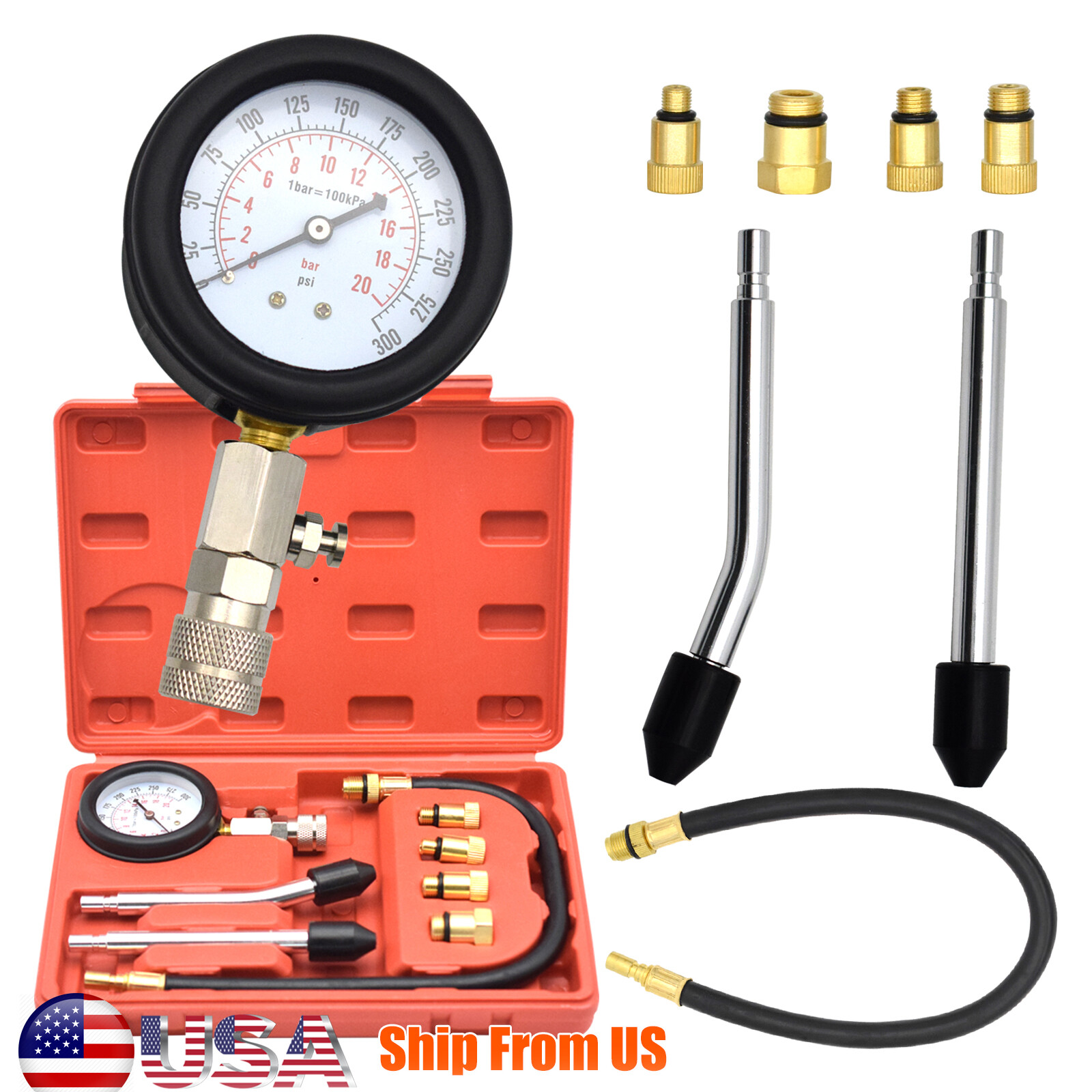 Cylinder Compression Tester Gasoline Engine Gauge Tool Kit for Car Motorcycle