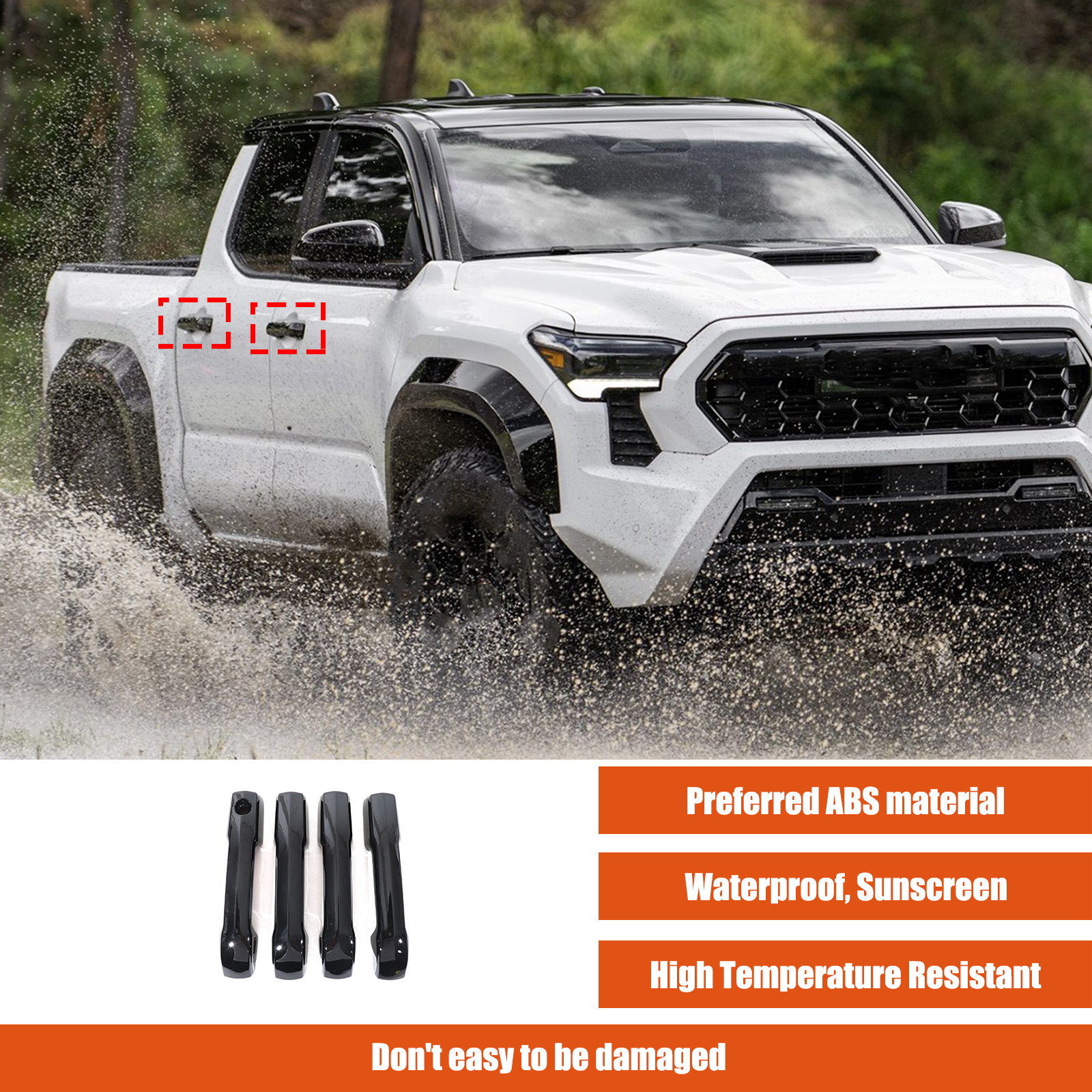 Gloss Black Side Mirror + Door Handle Cover Trim For 2024-2025 Toyota Tacoma 6PC