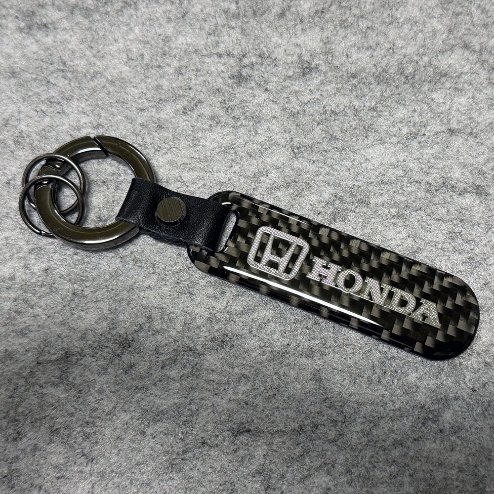 Real Carbon Fiber+ Black Leather Keychain Car Key Fob Key Ring for Honda