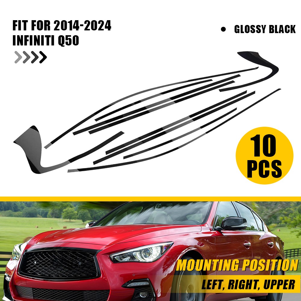 For Infiniti Q50 2014-2024 Glossy Black Window Chrome Delete Blackout Overlay