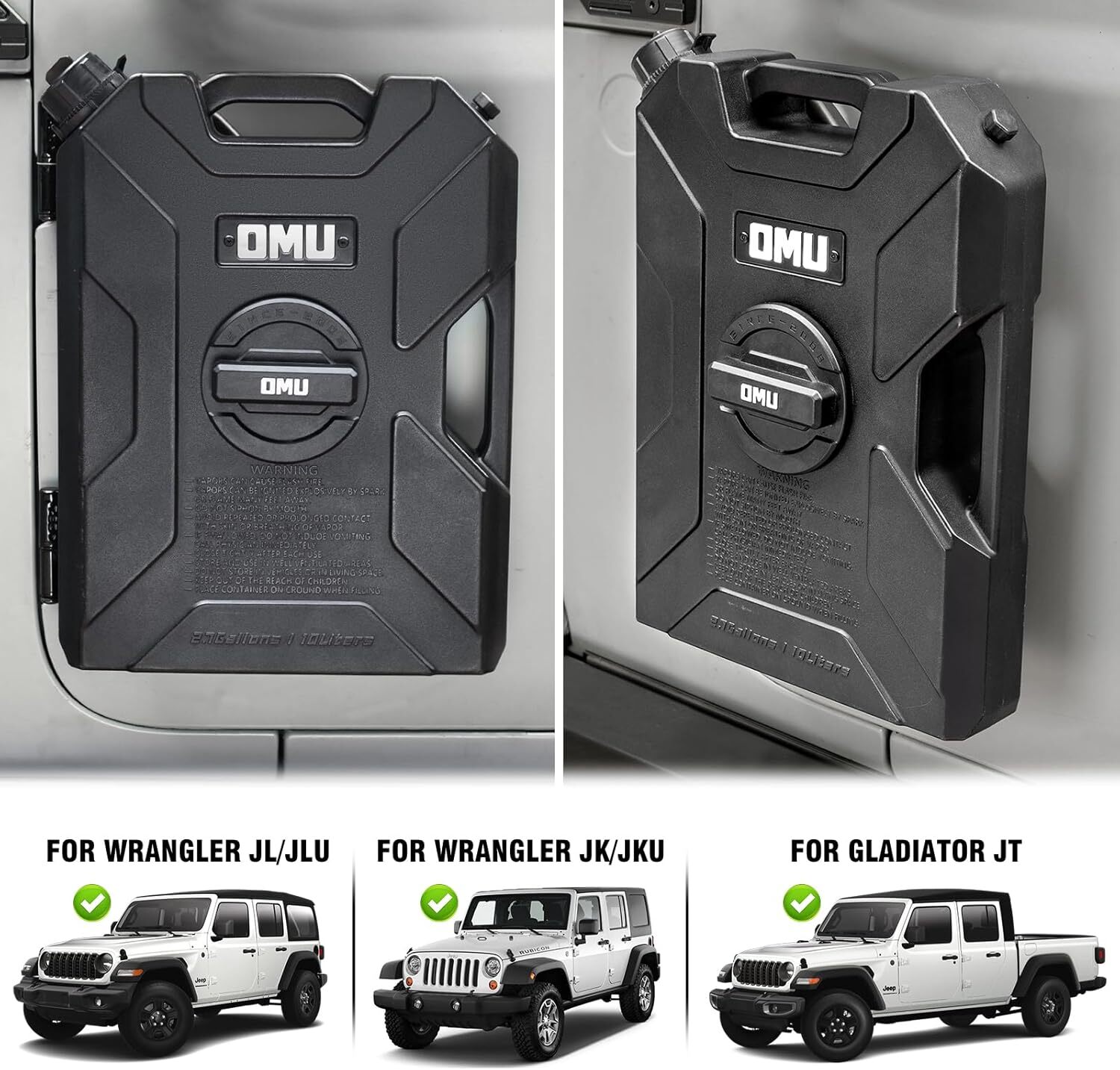 OMU Door Mount Fuel Tank Can Gas Container Aluminium for Jeep Wrangler JK JL JT