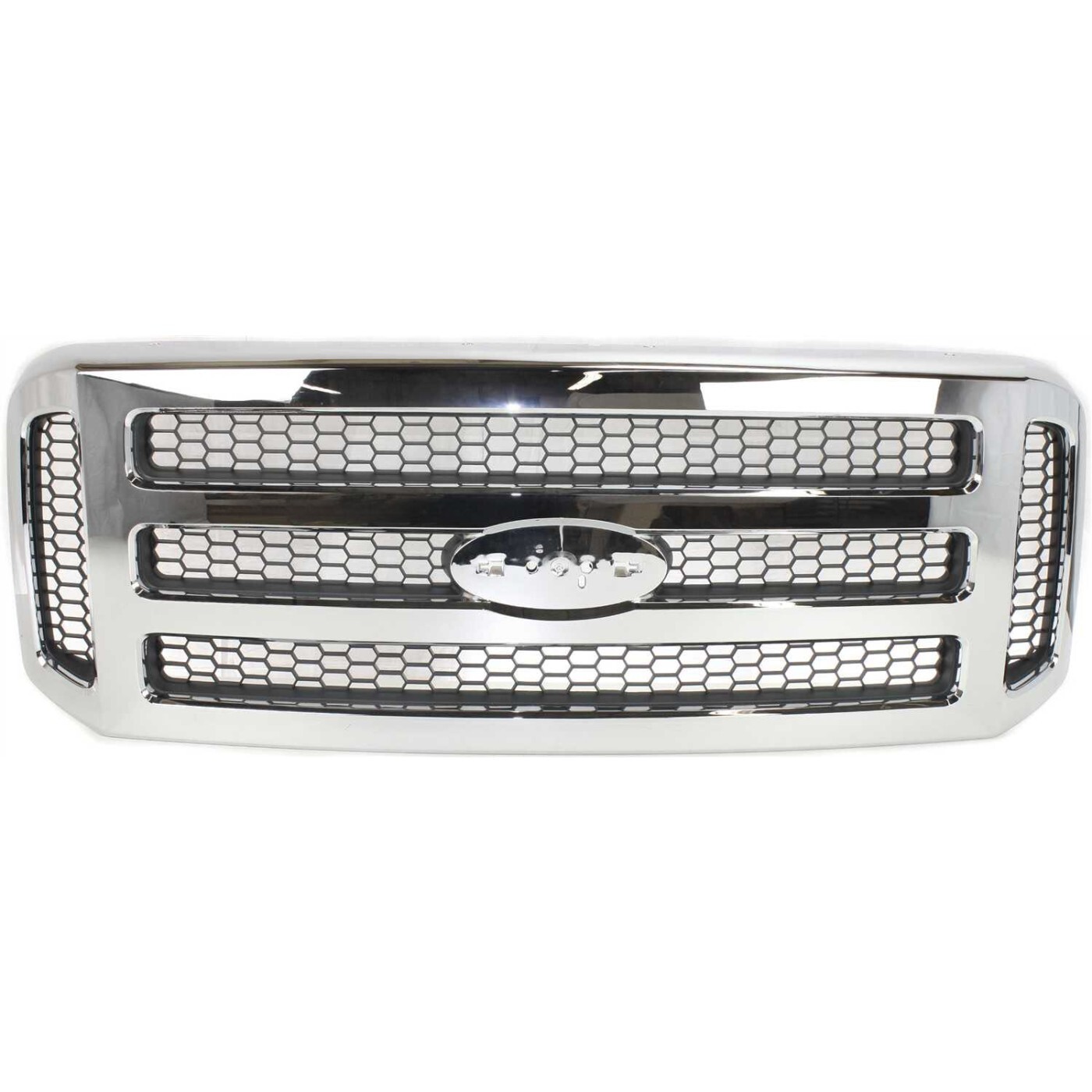Grille Assembly For 2005-07 Ford F-250 F-350 Super Duty Chrome Shell/Gray Insert