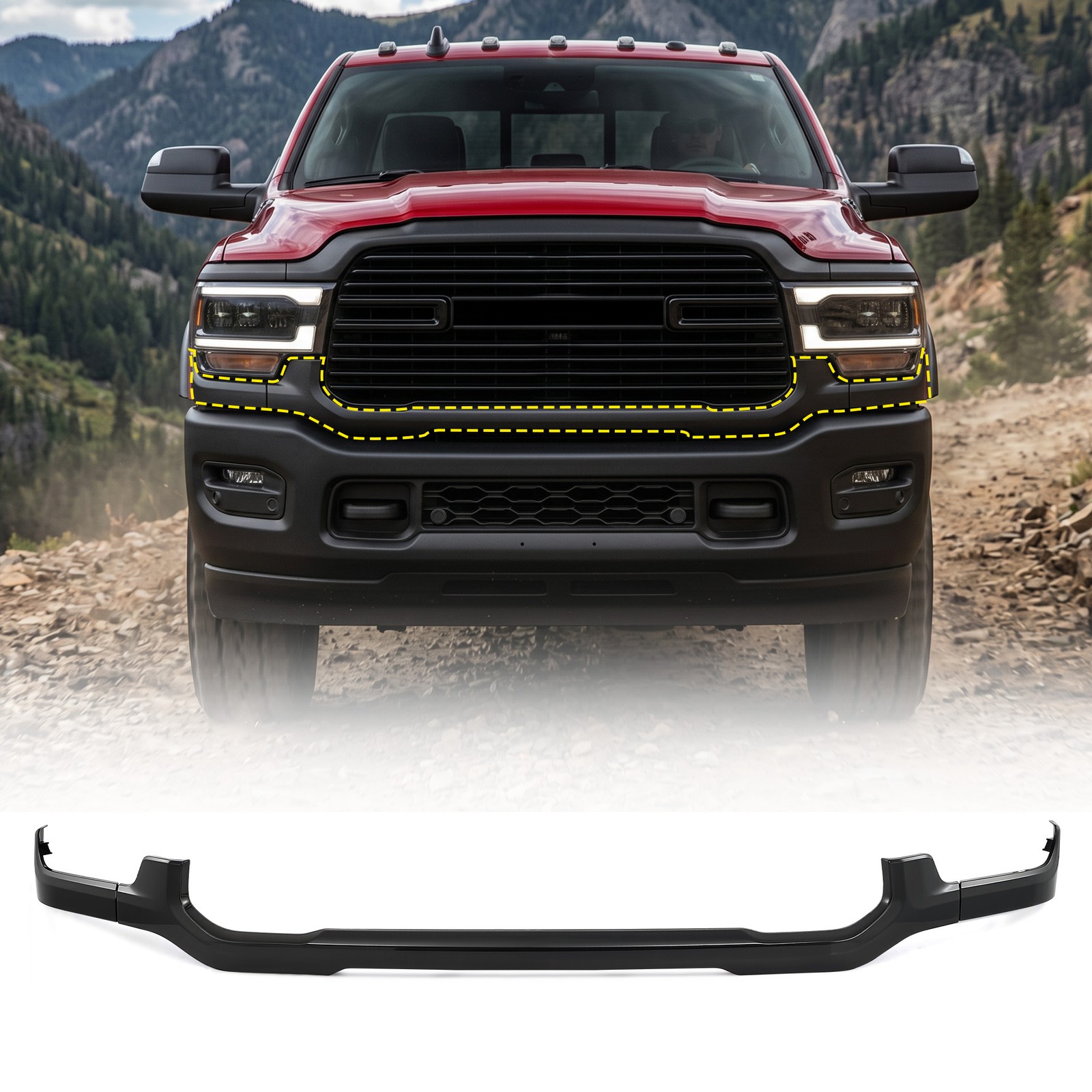 Front Bumper Upper / Lower Grille Molding Trim For RAM 2500 3500 4500 2019-2024