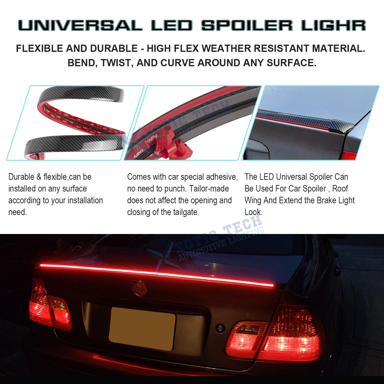 Carbon Fiber PU Rear Roof Trunk Tail Spoiler Wing Lip Tail Signal Brake Light