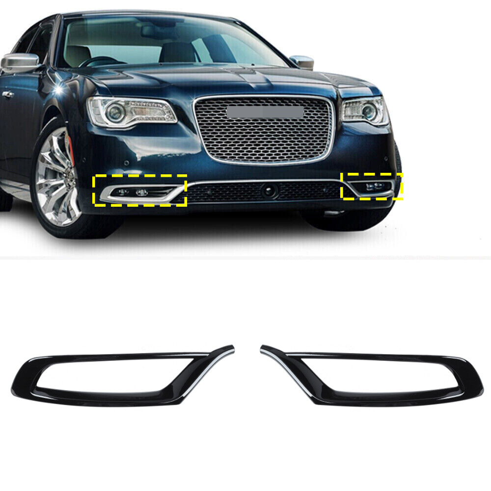 2Pcs Gloss Black Front Fog Light Cover Trim Bezels For Chrysler 300 2015-2023