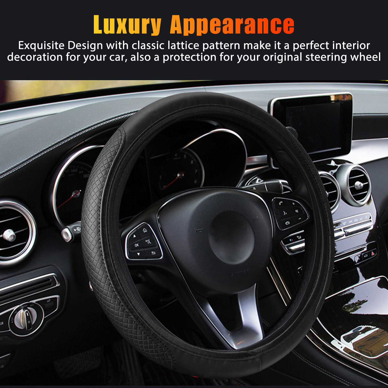 Universal Car Steering Wheel Cover Accessories PU Leather Auto Non-slip 15″/38cm