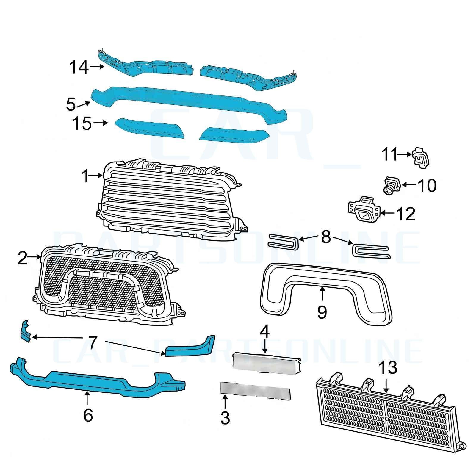 For 2019-2024 Ram 2500 3500 Bright White Front Upper+Lower Grille Molding Trim