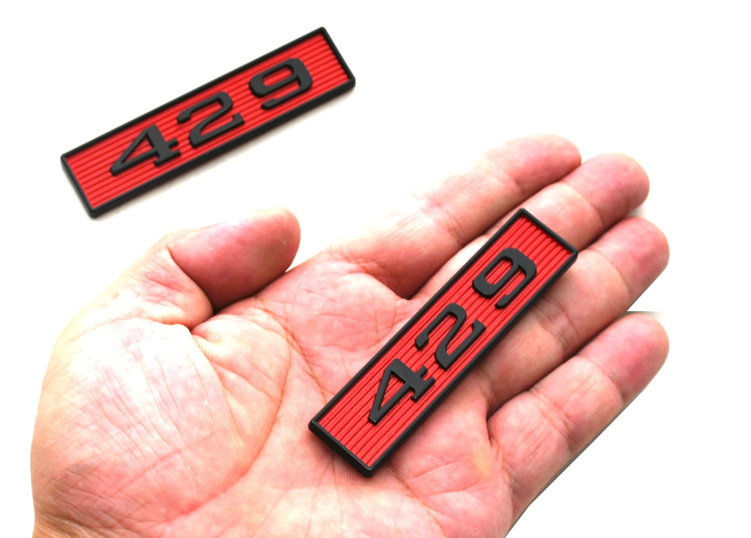 2Pcs 429 Emblems 429ci Block 7.0L Engine Hood Scoop 3D Badge Car Decal Black Red