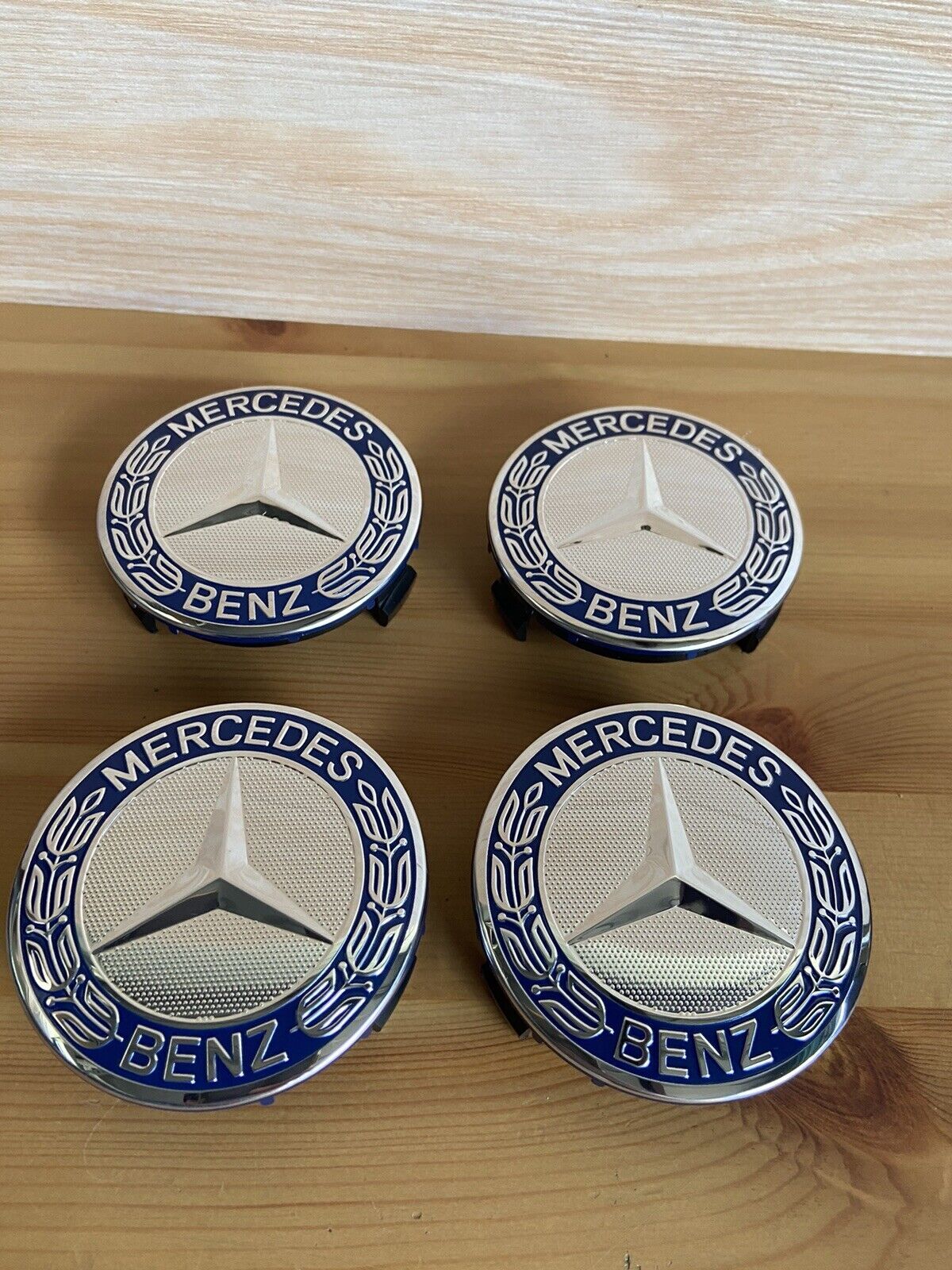 4x For Mercedes Wheel Center Caps Dark Blue 75mm Rim Emblem OEM Hubcaps Cover