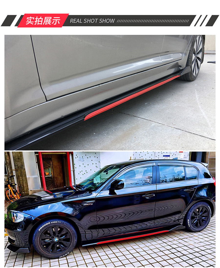 86.6″ Cuttable Car Side Skirt Extensions Rocker Panel Lip Splitters Black + Red