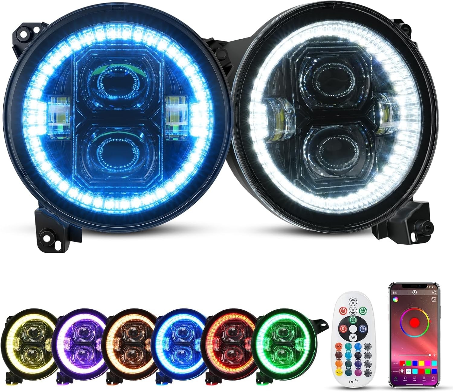 9” RGBW LED Headlights DRL Fit for Jeep Wrangler JL Gladiator JT 2018-2026