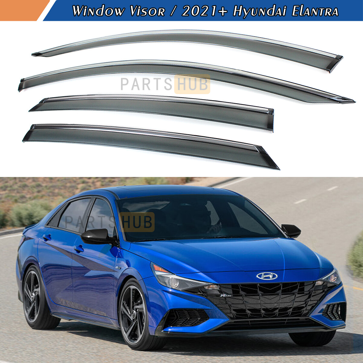 For 2021-2025 Hyundai Elantra Chrome Trim Smoke Tinted Window Visor Rain Guard