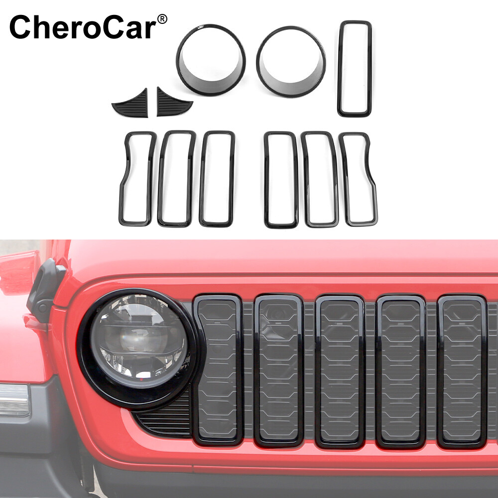 ⭕Headlight Grille Insert Cover Trim Overlay Kit for 2024-26 Jeep Wrangler JL JLU