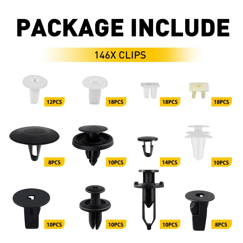 Car Retainer Body Door Hood Bumper Panel Trim Clips Fender Fastener Set 146Pcs