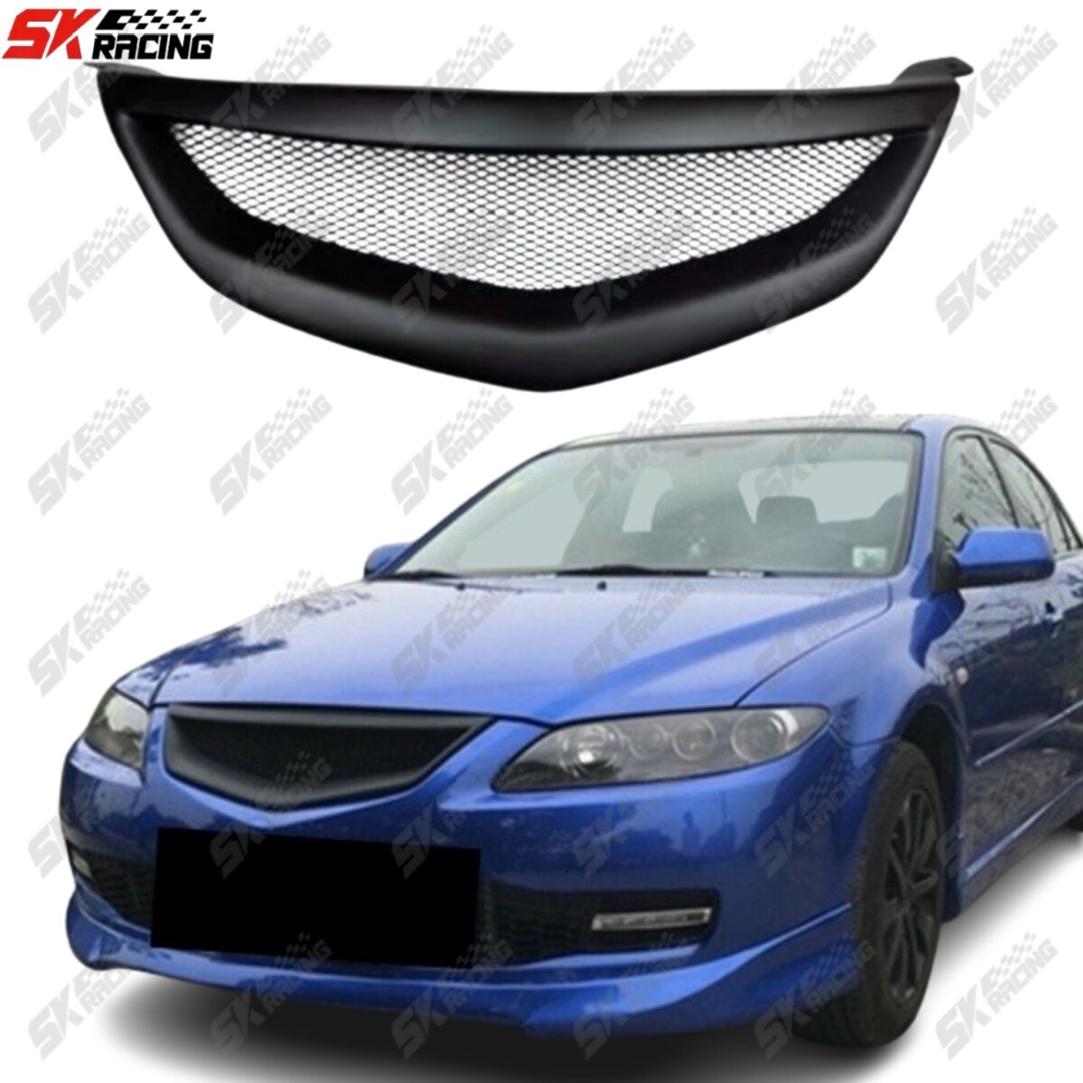 Fits Mazda 6 ABS Carbon Fiber Look/Glossy Honeycomb Mesh Front Hood Grill Grille
