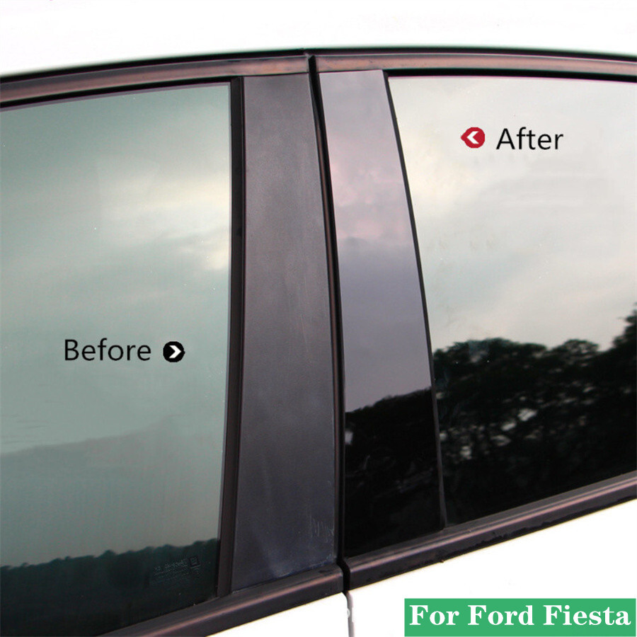 4pcs Glossy Piano Black Polycarbonate Car Door Trim Pillar Posts For Ford Fiesta
