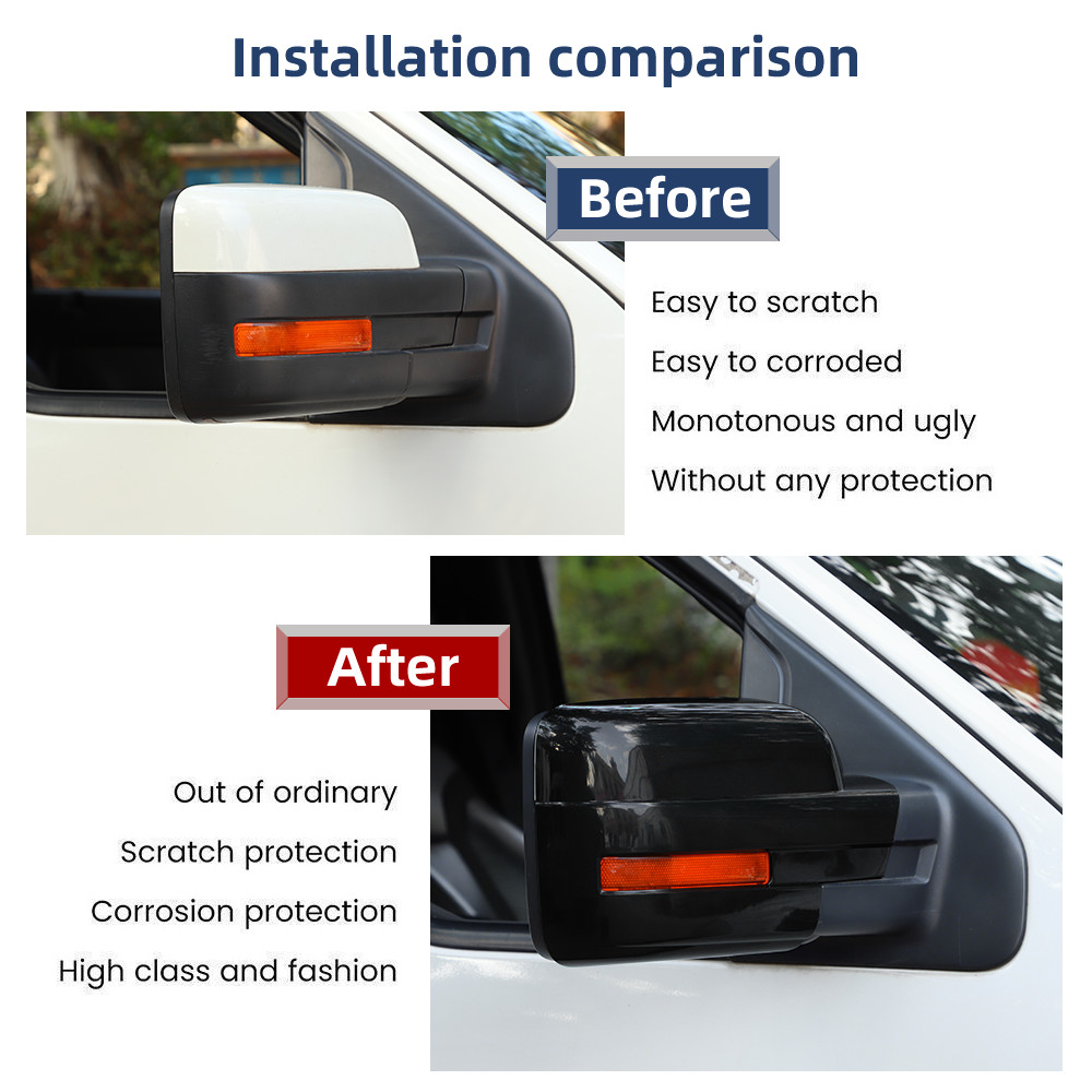 Gloss Black Full Mirror Cover Caps for Ford F150 2009-2014 w/without Turn Light
