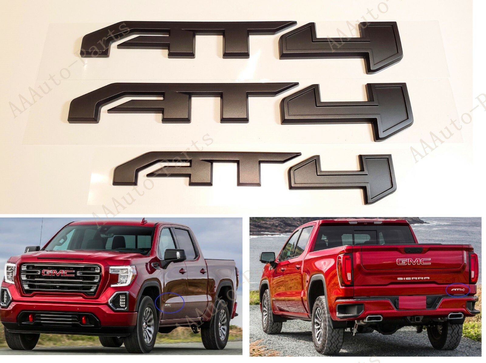 3PCS Set NEW Matte Black AT4 Emblems Badge Fit GMC Canyon Yukon XL Sierra 2500HD