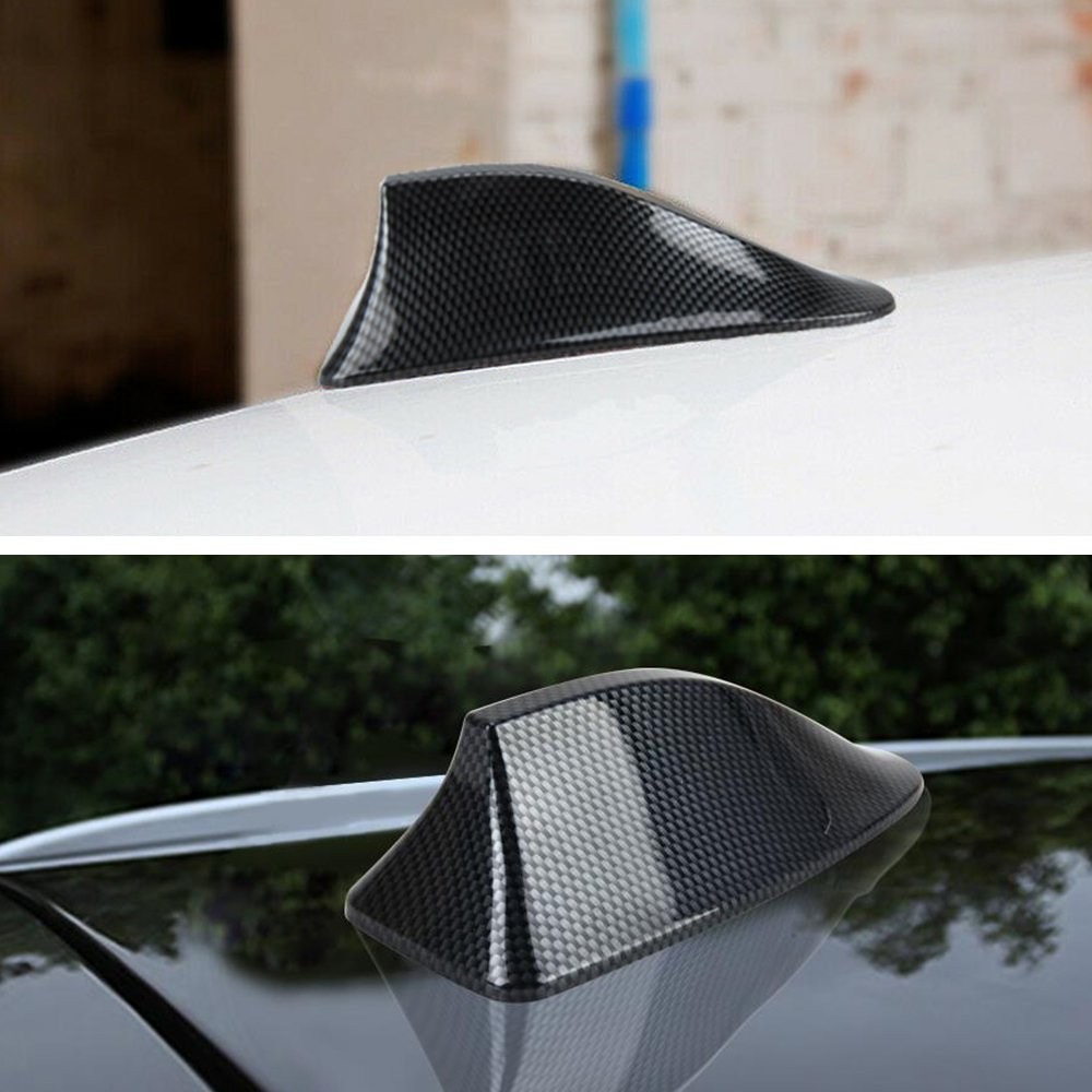 Carbon Fiber Car Roof FM AM Radio Functional Shark Fin Antenna Aerial Cover