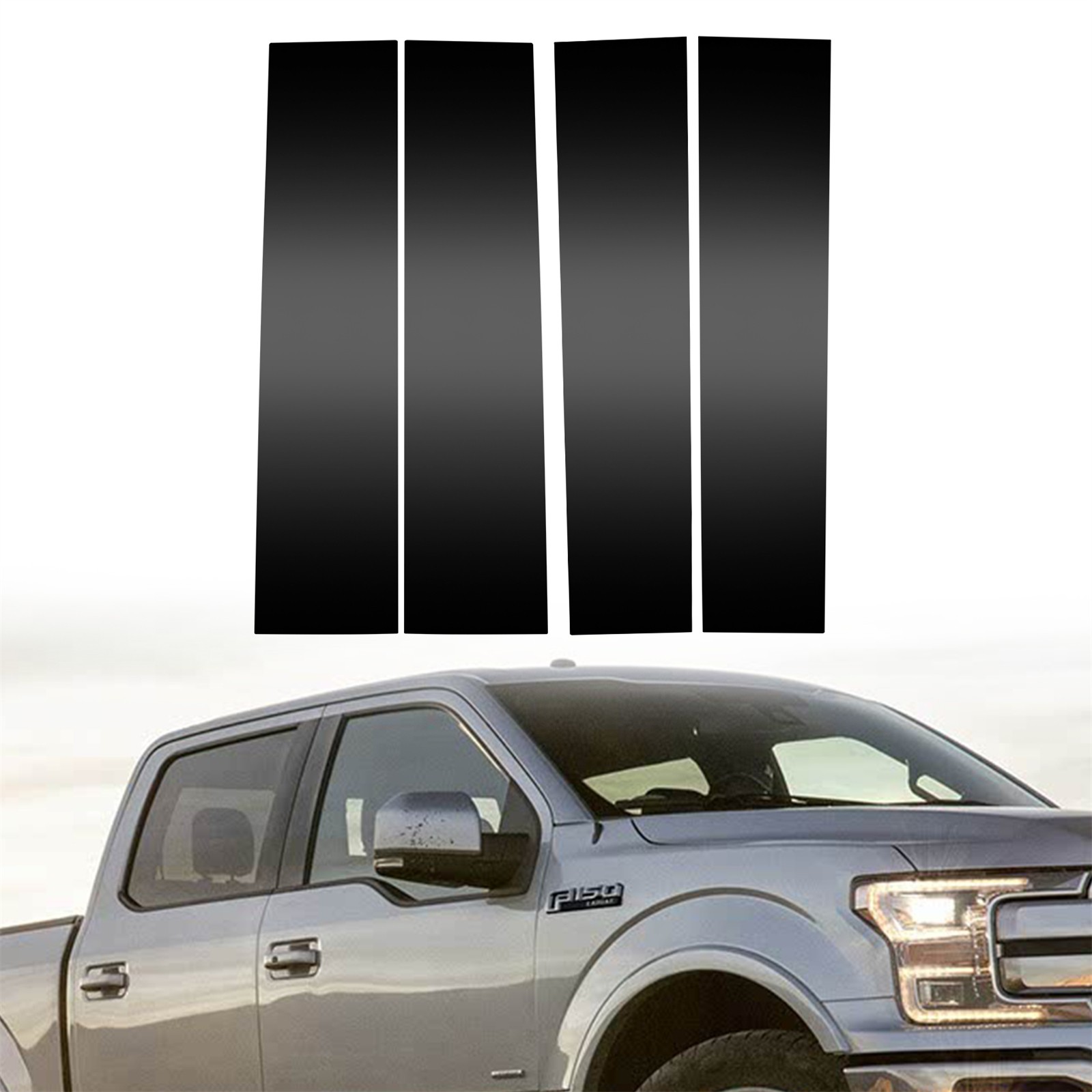 4x Gloss Black Door Trim B Pillar Posts Cover For Ford F150 2015-2019 2020 2021