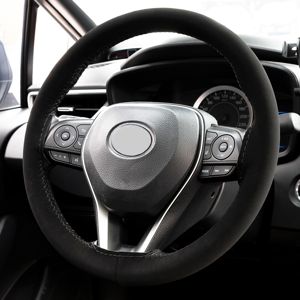15″ DIY Anti-Slip Genuine Leather Suede Steering Wheel Cover Car Protector