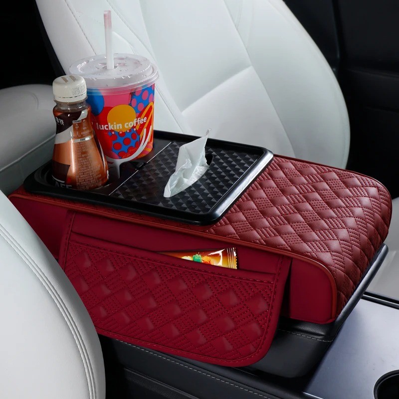 Car Armrest Cushion Center Console Cover with Cup Holder&Tissue Box&Phone Holder
