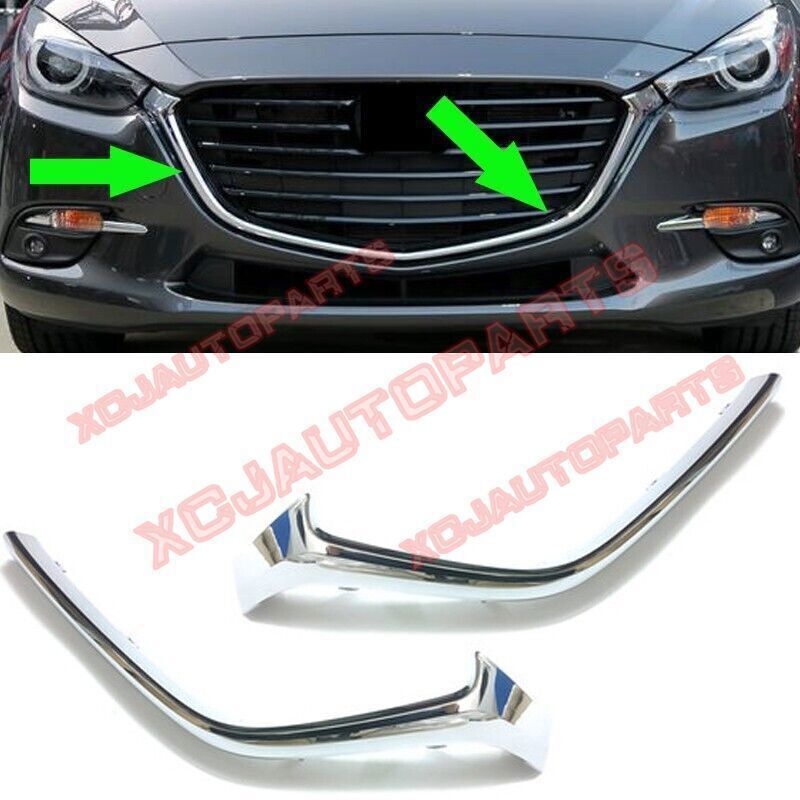 ? Left+Right Front Grille Upper Chrome Molding Trims For Mazda 3 2017-2018