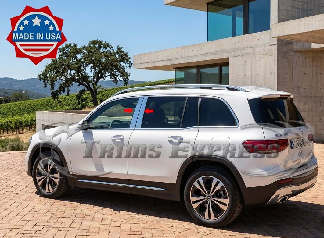 fit:2020-2026 Mercedes GLB Stainless Chrome Cover Door Pillar Post Trim 4Pc